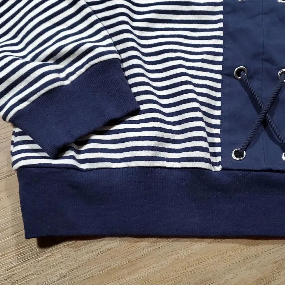 🔹️NWT Halogen Blue & White Striped Lace Up Long Sleeve Top Small - Picture 5 of 7